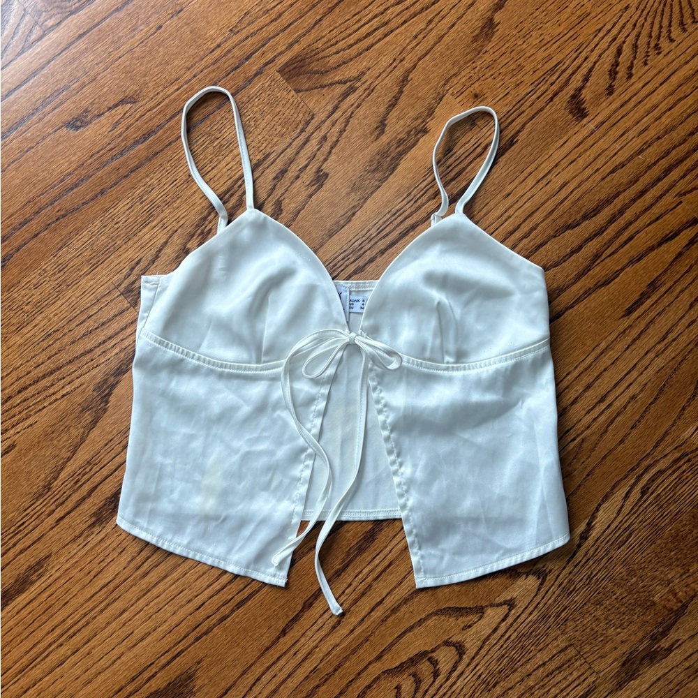 Princess Polly White Satin Tie-Front Crop Top